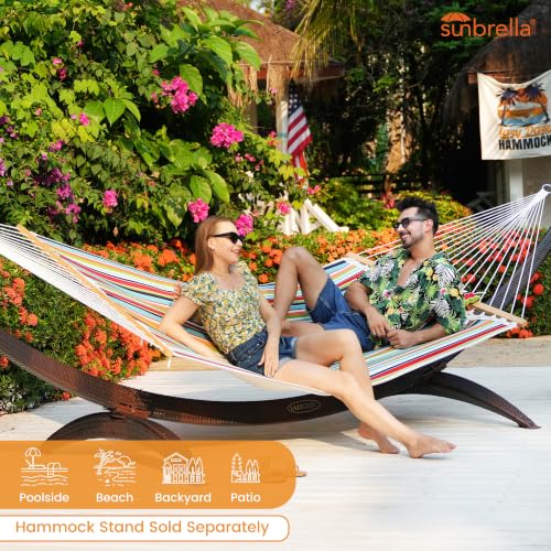 Lazy Daze 12 FT Sunbrella Quilted Hammock, Non-Fading Double Hammock | 2 Person Hammock with Pillow, Straps, Carabiners , All Weather Fade Resistant for Outside, Carousel Confetti - color: Carousel Confetti