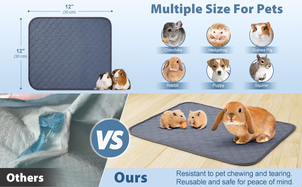 4 Pack 12" x 12" Guinea Pig Cage Liner, Washable Reusable Guinea Pig Bedding, Waterproof Absorbent Guinea Pig Pee Pad Non-Slip Mat for Small Animals Rabbit Hamster Rat Chinchilla - size: 12"*12"