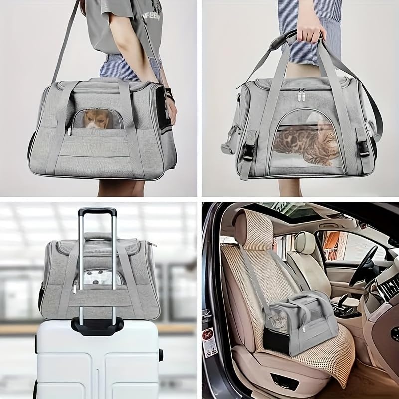 Cat Carrier Bag, Airline Approved Soft Carrier for Cats & Small Dogs | Airline approved pet carrier for pets under 15lb, breathable mesh with privacy cover, lightweight, foldable & washable - color: grey