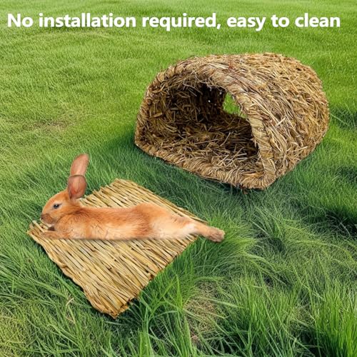 Hamiledyi Bunny Grass Tunnel,Rabbit Grass Bed,Natural Straw Woven Mat Winter Warm Hideaway Hut for Rabbit Gerbil Ferrets Guinea Pig Chinchilla (Small). - size: Small(8.7x7.9x6.3in)