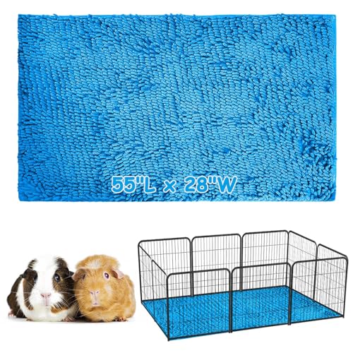 PINVNBY Guinea Pig Cage Liner Washable Fleece Pee Pads Reusable & Non-Slip Guinea Pig Bedding Rabbit Training Mat Small Animal Cage Accessories for Bunny Hamster Rat Ferret (Blue, 55" x 28")