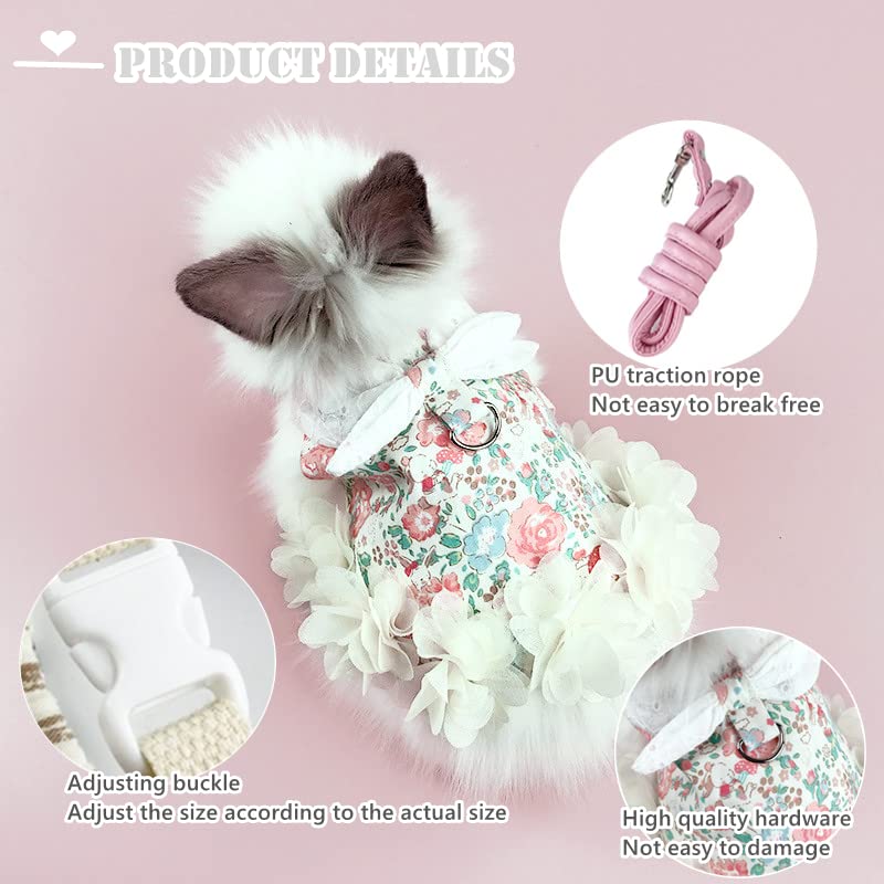 Bunny Harness and Leash,Adjustable Soft Guinea Pig Clothes Pet Rabbit Ferret Harness Costumes for Small Animals Dress - color: Floral, size: Small