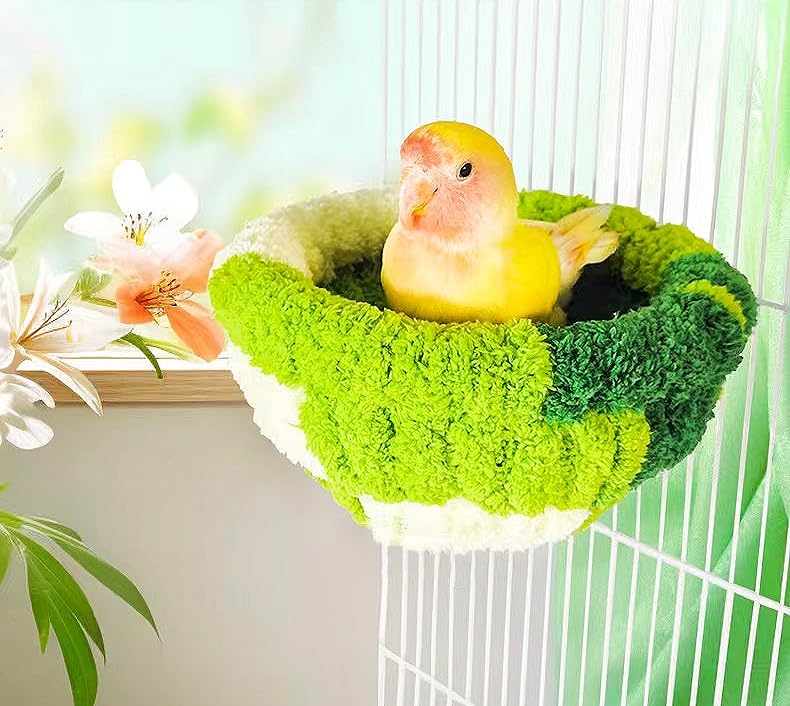 2 Pack Warm Bird Nest Bed for Cage Plush Hanging Parrot Bed Bird Snuggle Hut Hanging Sleeping Bird House for Parakeet, Conure, Budgie, Cockatiel, Lovebird, Finch, Hamster-Green&Pink - color: Green&Pink