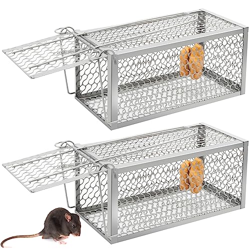 Qualirey 2 Pcs Humane Rat Trap Chipmunk Rodent Mouse Squirrel Trap,Silver | 9.1 x 4.5 x 4.5 Inches Mouse Voles Hamsters Cage Rat Cage for Mice Easy to Catch and Release - color: Silver