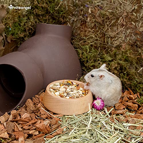 Niteangel Wooden Hamster Food Bowl: Beech Stable & Hammy Pattern for Dwarf | Prevent Oil & Dust Small Animal Feeding Dish for Dwarf Syrian Hamsters Gerbils Mice Degus or Other Similar-Sized Small Pets - size: For Dwarf