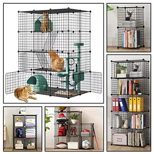 Large Cat Cage,DIY Cat Cage Enclosures Indoor Pet Home Small Animal House Detachable Playpen Metal Wire Kennels for 1-3 Cat - size: Black - 43"L x 29"W x 57"H