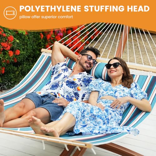 Lazy Daze 12 FT Sunbrella Quilted Hammock, Non-Fading Double Hammock | 2 Person Hammock with Pillow, Straps, Carabiners , All Weather Fade Resistant for Outside, Token Surfside - color: Token Surfside