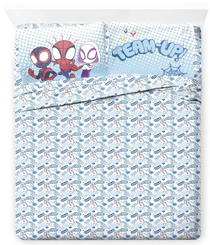 Jay Franco Kids Sheet Set with Fitted, Flat Sheets & Pillow Cover - Ultra-Soft Bedding with Pillowcase for Room Decor, Multi - Spidey & Friends, 4 Piece Full - color: Multi - Spidey & Friends, size: 4 Piece Full