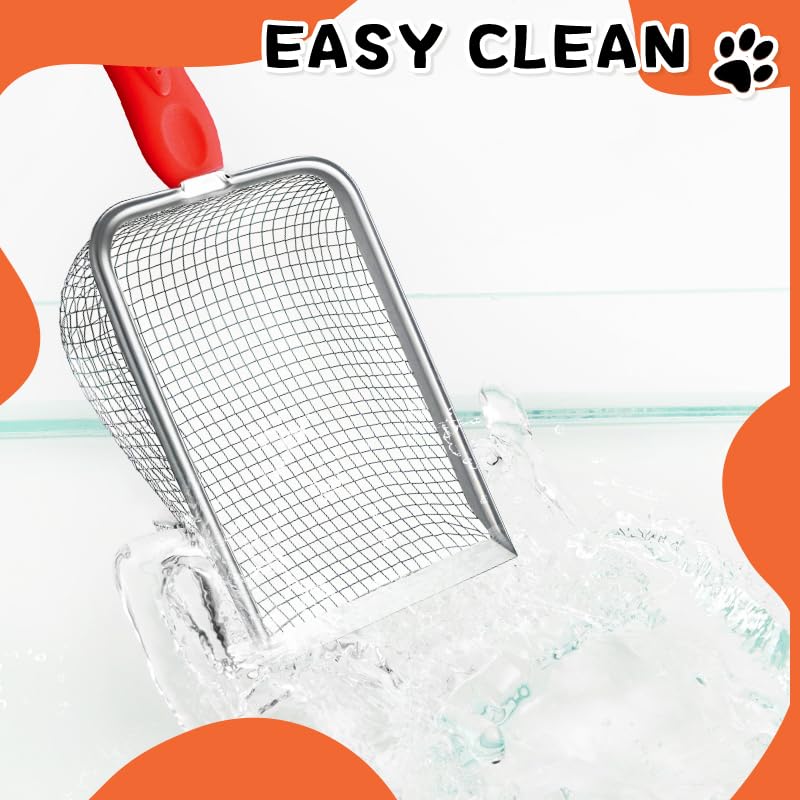 Cat Litter Scoop,Sturdy Litter Cleaner Corner Shovel,Stainless Steel Mesh Litter Shovel,Easy to Clean Reptile Terrarium Sand Waste,Beach Shovel(Red) - color: Red