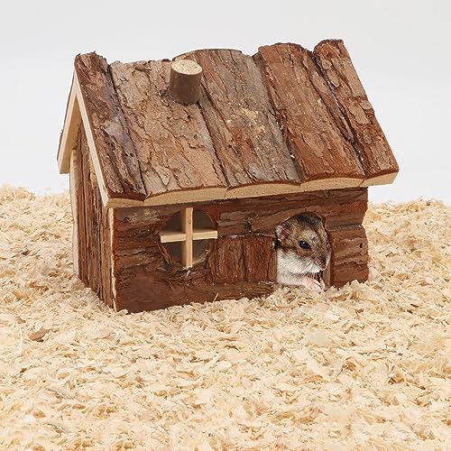 Wontee Hamster Wood House Hamster Hideout Hut for Dwarf Hamsters Mice Small Gerbils (Small)