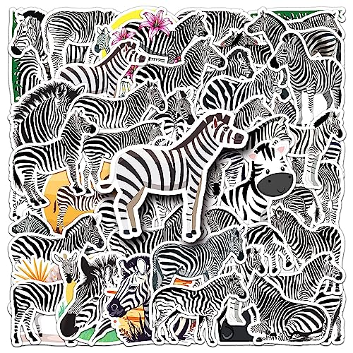 50Pcs Zebra Stickers, African Animal Waterproof Vinyl Stickers, Black and White Zebra Decals for Water Bottles Laptop Journal, Scrapbook, Phone, Cup, Skateboard, Safari Party Favors for Kids Teens - color: Zebra-4