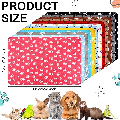 Tegeme 12 Pieces Fleece Blankets for Pets Dog Puppy Paw Print Cat Bedding Cover Blanket for Small Animals Pig Cage Liner Sleep Mat Pad Kitten Soft Warm(Cute Style,16 x 24 Inches) - size: 16 x 24 Inches