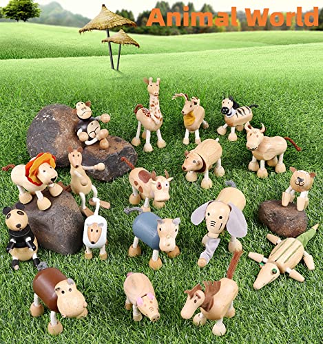 6 Pack Bendable Wooden Animal Figurines Toys, Smooth Natural Wood Zoo Jungle Safari Animals Figures - color: 6 Pack Zoo
