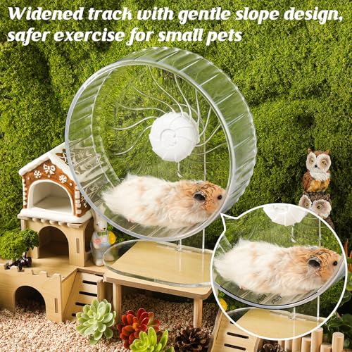 Silent Hamster Wheel, 10.2 Inch, Adjustable Stand, Clear | Clear acrylic wheel with anti-slip track, smooth bearings, and easy-clean design for Syrian hamsters and small pets. - size: 10.2"