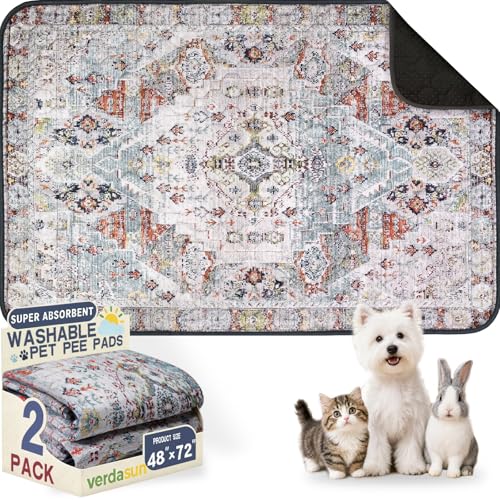 Washable Pee Pads for Dogs, Reusable Puppy Potty Training Pads, Ultra-Absorbent Thick Waterproof Leak-Proof Non-Slip Pads & Mat for Crate, Playpen, Floor, Whelping & Housebreaking , 2 Pack 48"x72" - color: Blue/White/Multi, size: 48" ×72"(pack of 2)