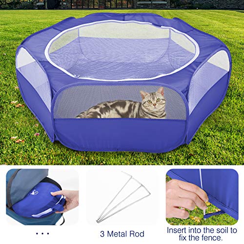 Pawaboo Small Animal Playpen with Zippered Cover,Indigo | Portable pop-up pet tent for supervised rabbits, guinea pigs, chicks and kittens; water-resistant bottom and 3 metal rods - color: H-Indigo
