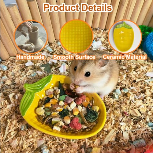 2PCS Hamster Bowl, Hamster Food Dish Ceramic Food Water Feeding Bowl Small Animal Bowls for Gerbil Rat Mice Hedgehog (Corn)