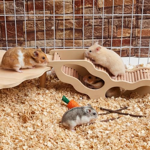 2 Pcs Wooden Hamster Platform with Ladder & Tunnel for Gerbils, Rats, Mice, Syrian Hamsters Burrowing Climbing, Hamster Cage Accessories, Habitat Enrichment Decor(Secret Peep Tunnel) - style: Secret Peep Tunnel