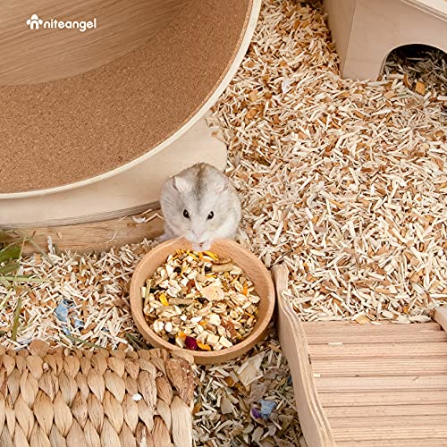 Niteangel Wooden Hamster Food Bowl: Beech Stable & No Pattern for Dwarf | Prevent Oil & Dust Small Animal Feeding Dish for Dwarf Syrian Hamsters Gerbils Mice Degus or Other Similar-Sized Small Pets - size: For Dwarf