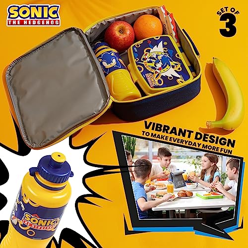 Get Trend Sonic the Hedgehog Kids Lunch Box 3 Pc Set Insulated Lunch Bag Snack Box 14.5 oz Water Bottle BPA Free School Travel Gamer Gifts for Boys Girls