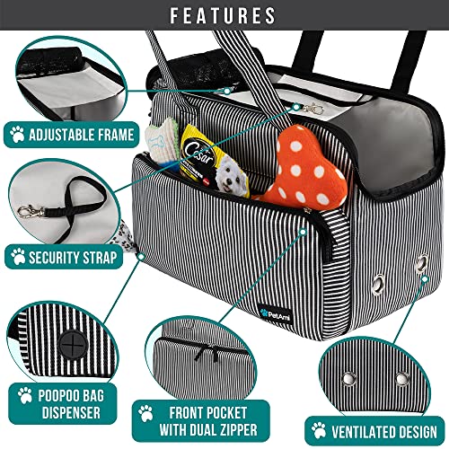 PetAmi Small Dog Purse Carrier, Soft-Sided Pet Carrier Bag with Pockets, Portable Puppy Cat Travel Handbag Tote, Airline Approved Breathable Mesh, Poop Bag Dispenser, Max 18 lbs, Stripe Black - color: Stripe Black