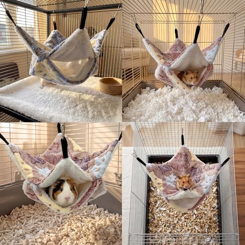 2 Pack Guinea Pig Hammock, Rat Hammock, Double Layer Bed | Cozy double-layer fleece hammock for rats, guinea pigs & more. Warm hideout, sturdy hooks, washable cage accessories.