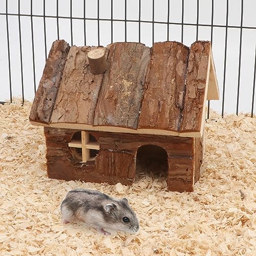 Wontee Hamster Wood House Hamster Hideout Hut for Dwarf Hamsters Mice Small Gerbils (Small)