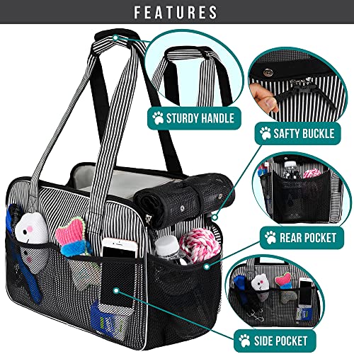 PetAmi Small Dog Purse Carrier, Soft-Sided Pet Carrier Bag with Pockets, Portable Puppy Cat Travel Handbag Tote, Airline Approved Breathable Mesh, Poop Bag Dispenser, Max 18 lbs, Stripe Black - color: Stripe Black
