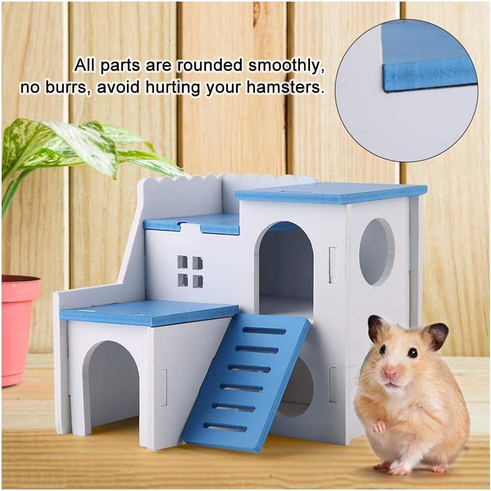 WishLotus Hamster House, Luxury Small Animal Hideout with Funny Climbing Ladder Exercise Toys Two Layers Hut for Dwarf Hamster, Rat, Gerbil, Mouse, Small Syrian Hamsters (Pink)