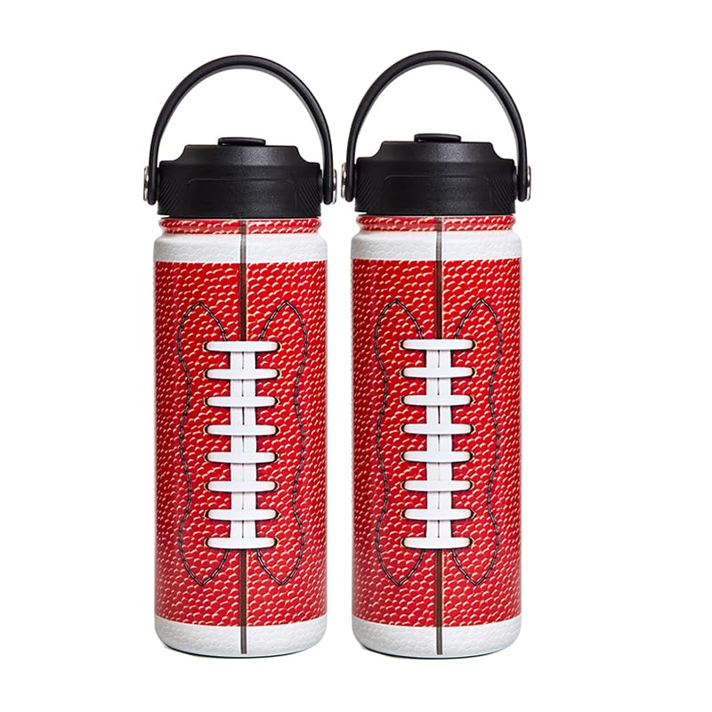 2Pack 18oz Gift Stuff Kids Insulated Stainless Steel Water Bottle, Leak Proof Vacuum Metal Water Bottles for School Travel(American football, 18 Ounces) - color: American football