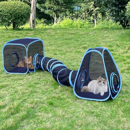 Outdoor Cat Enclosures, Cat Tunnels Catio Tents Cubes for Indoor Cats with Play Ball, Collapsible Outside Playpen Tunnel for Kitty, Rabbit, Puppy and Small Animals