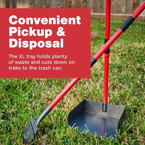 Metal Pooper Scooper for Dogs with Heavy Duty Long Handle Rake & XL Tray | Rustproof Aluminum Poop Scooper for Large Dogs with 9”W 9.5”L Extra Large Tray for Yard, Grass, Dirt & Gravel - color: 2 Piece Set - X Large