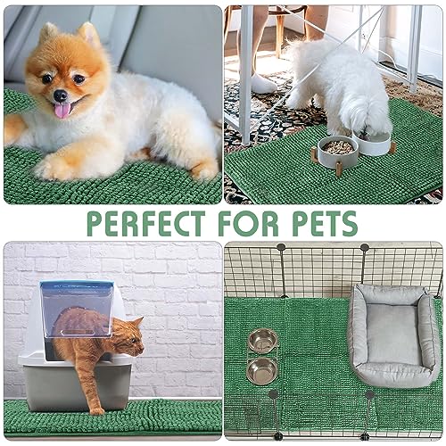 4 Pcs Guinea Pig Cage Liner 16 x 24 Inch Washable Chenille Pee Pads Pet Dog Cat Bedding Training Mat Reusable for Small Animals Puppy Bunny Hamster Chinchilla - color: Dark Green, size: 16 x 24 Inch, style: Low Pile Chenille