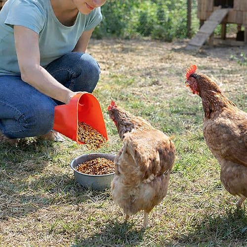 3 Quart Enclosed Feed Scoop Livestock – 2 Pack Stackable Pet Food Red Scoops, Durable Super Heavy-Duty Plastic Grain Scooper for Dog, Cat Litter, Flour, Rice, Chicken, Garden Soil, Barn, Ranchers Farm