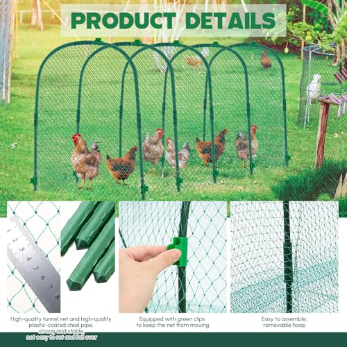 Yalikop Large Chicken Tunnel Coop Run, 157 × 31.5 x 25.5 Inch, Easy to Install Green Yard Poultry Tunnel for Outdoor Yard, Ideal for Chickens, Ducks, Rabbits, and Small Animals