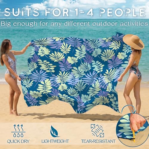BYDOLL Beach Blanket Waterproof Sandproof,78''X81''/78''X110'' Large Sand Free Oversized Lightweight Sand Resistant Blanket, Picnic Mat for Beach Travel Camping Hiking Essentials - color: Leaves, size: 78''X81"