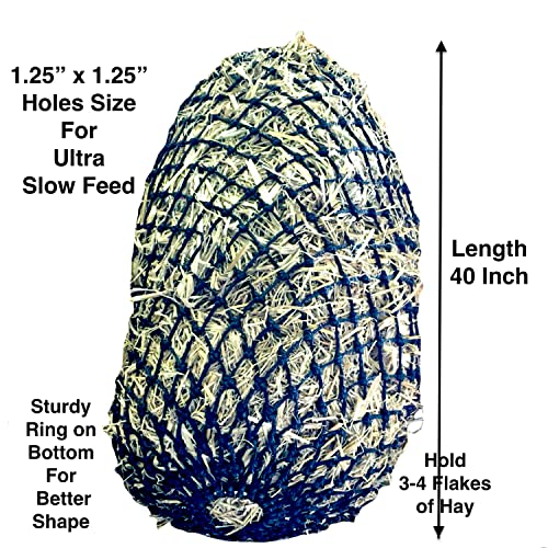 Majestic Ally 1.25”x1.25” Holes Ultra Slow Feed 40” Very Sturdy Hay Net with Bottom Ring for Goat, Sheep, Simulate Grazing and Reduces Waste (Red) - color: Red