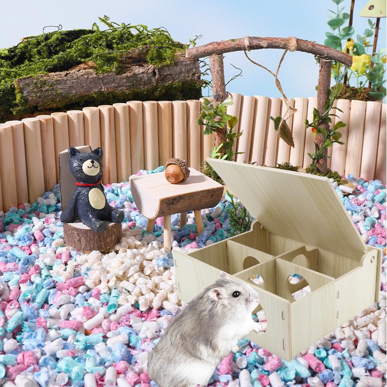 Amonk 7x8.6x3in Multi-Chamber with Play Tunnel Hamster House for Small Pets | Flip Cover Design, Multi-Chamber Hamster House, Secret Peep Shed with User Manual