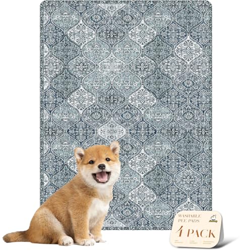 nunubaby 4PACK Washable Pee Pads for Dogs, Stylish, Non-Slip and Leak-Proof Pee Pads. Reusable Potty Pads for Dogs for Crates and Floors.(Blue/Multi,18" x24" ) - color: Blue/Multi, size: 18x24 Inch (Pack of 4)