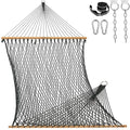Lazy Daze 13 Ft Double Handwoven Polyester Rope Hammock with Tree Straps | Mesh Hammock for 2 Person, with Spreader Bar, Carabiners, Chains for Outside, Backyard, Patio, 450 Lbs Capacity - color: Grey