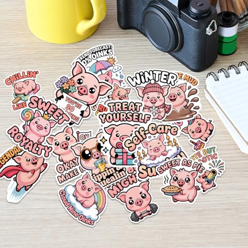 Vybonz Pig Sticker Cute Animal Decal Funny Cartoon Farm Animal | Pig Stickers with Funny Animal Characters and Quotes for Farm Lovers, Laptop, Water Bottle, Journal and Notebook Use - color: Pig, size: 3in
