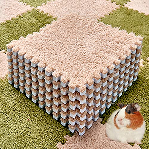 Oncpcare 10Pcs 11” x 11” Guinea Pig Pads Washable, Reusable Guinea Pig Fleece Cage Liners, Soft Warm Rabbit Sleep Mat Blanket Bed (Beige) - color: Beige X 10