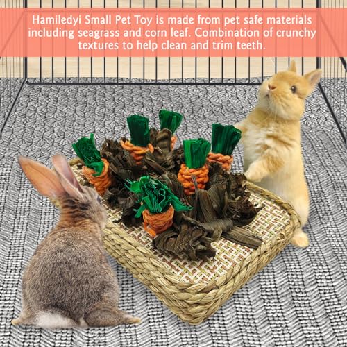Hamiledyi Pet Fun Bunny Chew Toy Rattan Grass Scratcher Rabbit Enrichment Climbing Play Carrot Digging Toys for Bunnies Rabbits Guinea Pigs Parrots Ferret Hedgehog Squirrel and Other Rodents