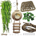 Lizard Coco Den with Ladder,Leopard Gecko Coconut Husk Hut Hideout Home Reptile Hammock Climbing Hanging Plants Decor Habitat Tank Accessories for Bearded Dragon Snake Chameleon - style: 【Style A】