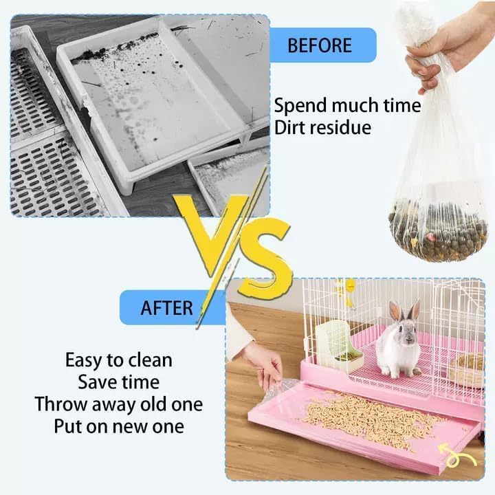 Tfwadmx 100 Pcs Disposable Rabbit Cage Liner, 27"x19" Clear Plastic Bunny Cage Tray Liners,Guinea Pig Toilet Film Liner Bag for Ferret,Hamster,Hedgehog,Birds and Small Animals