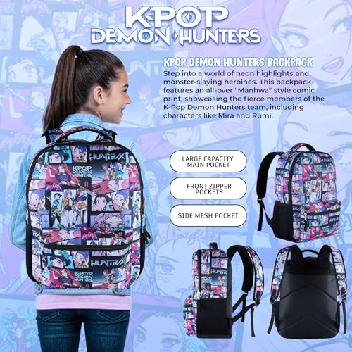 AI ACCESSORY INNOVATIONS K-Pop Demon Hunters Huntrix 16” Backpack for Girls, Featuring an AOP of Rumi, Zoey, Mira, Allover Print - color: Kpop Allover Print