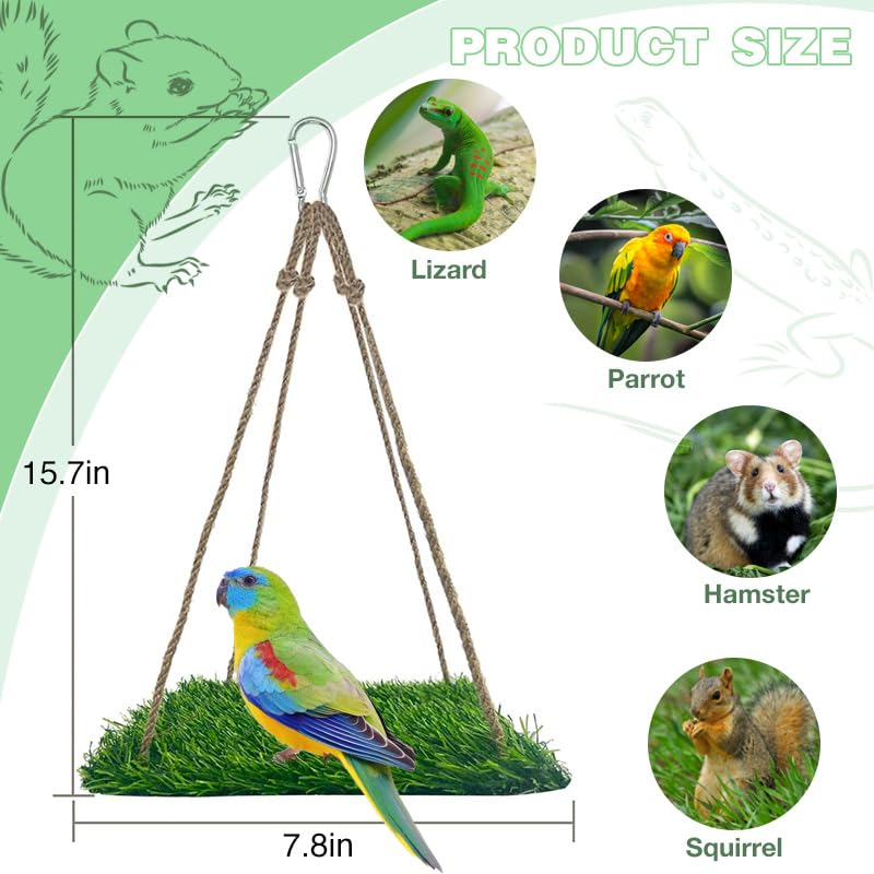 Reptile Hammock Swing Hanging Bed, PP Grass Pad，Portable Bird Swing Stand Reptile Natural Swing Hanging Bed for Bearded Dragon Leopard Gecko Lizard Birds Parrots（Square） - color: Square