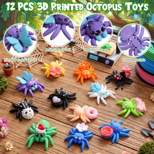 Honoson 12 Pcs 3D Printed Animals 5-7cm, Mixed Style Spider | Articulated Fidget Animals, Flexible 3D Printed Figures for Stress Relief, Cute Mini Joints for Party Favors and Display - size: 5-7cm, style: Mixed Style Spider