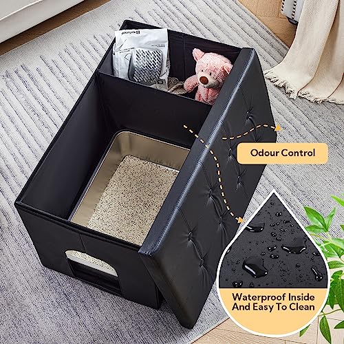 MEEXPAWS Cat Litter Box Enclosure Furniture Odor Control, Extra Large | XXL Hidden Cat Litter Box Bench Ottoman, Storage Cabinet Dog Proof, Waterproof Inside, Easy Clean, Easy Assembly, Black - color: Black, size: XXL L35.4'' x W19.7'' x H19.7''