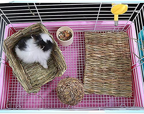Hamiledyi Rabbit Grass Mat 4PCS Large Woven Bed Mat for Small Animal Bunny Bedding Nest Chew Toy Bed Play Toy for Guinea Pig Parrot Rabbit Bunny Hamster Rat